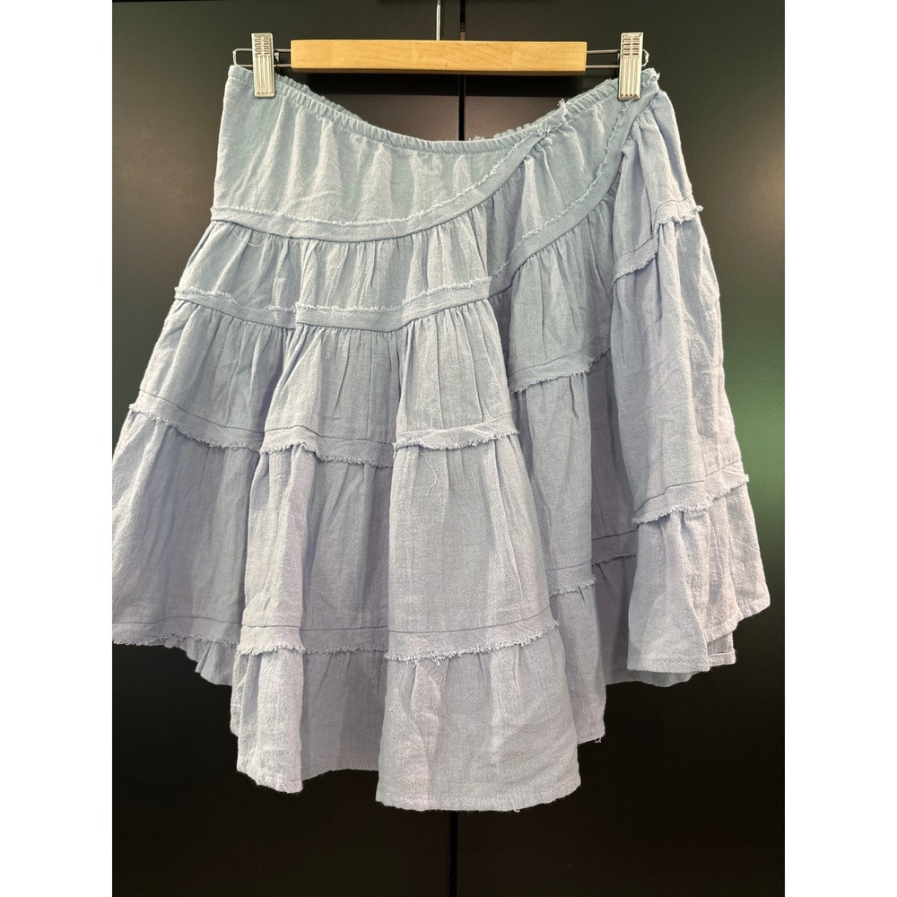 Free People Blue Heron Tiered Mini Skirt Cotton Gauze Ruffle Boho Small - Picture 2 of 4
